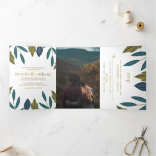Invitación Tríptica Suite Rustic Leaf Floral Boda