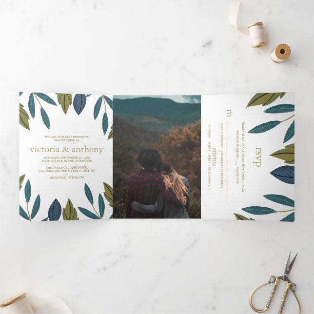 Invitación Tríptica Suite Rustic Leaf Floral Boda (Interior)