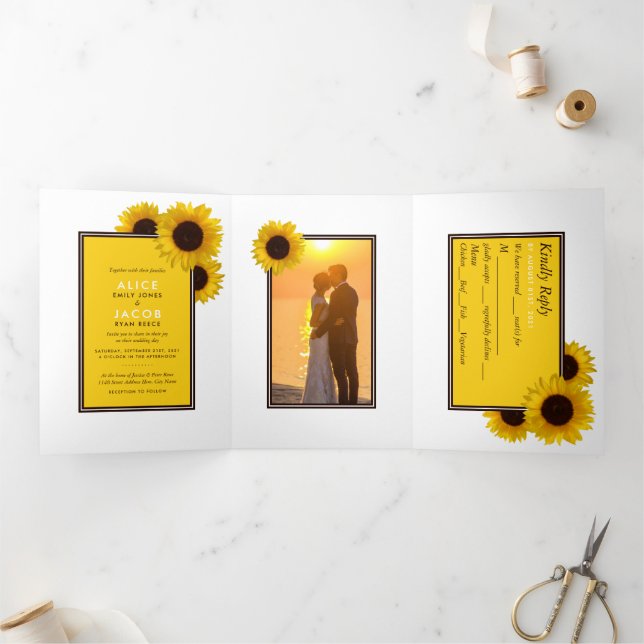 Invitación Tríptica Sunflowers de verano, Suite Boda (Interior)