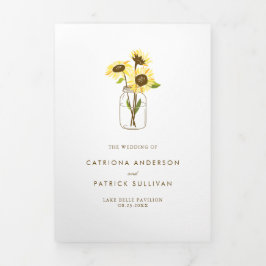 Invitación Tríptica Sunflowers en Mason Jar Rustic Chalkboard Boda