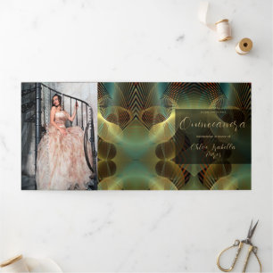 Invitación Tríptica Swirl Gold Quinceanera contemporánea