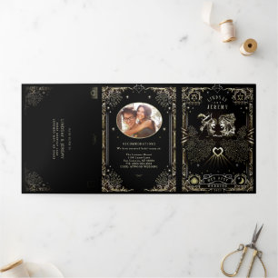 Invitación Tríptica Tarot de Halloween - "Junto con" RSVP Tr no-Menú
