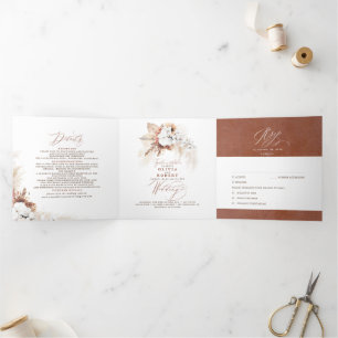Invitación Tríptica Terracotta Floral Exótico Moderno Boho Boda