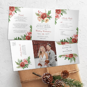 Invitación Tríptica Terracotta Navidades Florales Foliage Boda de Invi