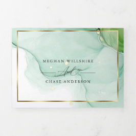 Invitación Tríptica Tinta de resumen verde limón amarillo moderno