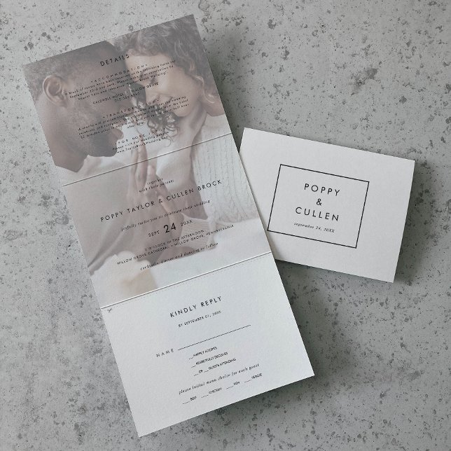 Invitación Tríptica Tipografía de moda | Boda fotográfico falso (Subido por el creador)