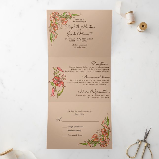 Invitación Tríptica Toda la boda de la flor de lirio (Interior)