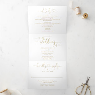 Invitación Tríptica Todo en un corazón de oro guión boda