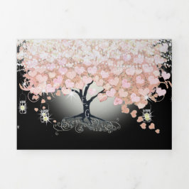 Invitación Tríptica Todo En Un Elegante Boda De Hoja De Corazón Rosa T