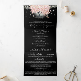 Invitación Tríptica Todo En Un Elegante Boda De Hoja De Corazón Rosa T