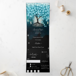 Invitación Tríptica Todo En Un Elegante Verde azulado Aqua Heart Leaf 