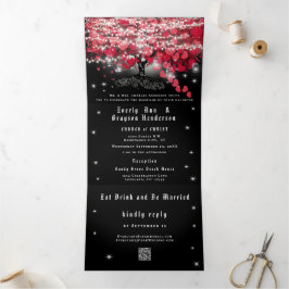 Invitación Tríptica Todo en una elegante boda de hoja de corazón rojo 