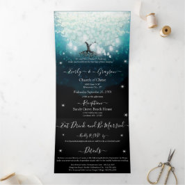 Invitación Tríptica Todo en Uno Menta Rubor Corazón Hoja Azul Boda