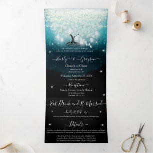 Invitación Tríptica Todo en uno Mint Rubor Corazón Hoja Boda