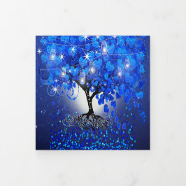 Invitación Tríptica Todos En Un Boda De La Hoja Del Corazón Azul Real