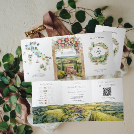 Invitación Tríptica Toscana Italia | Boda Ilustrada 