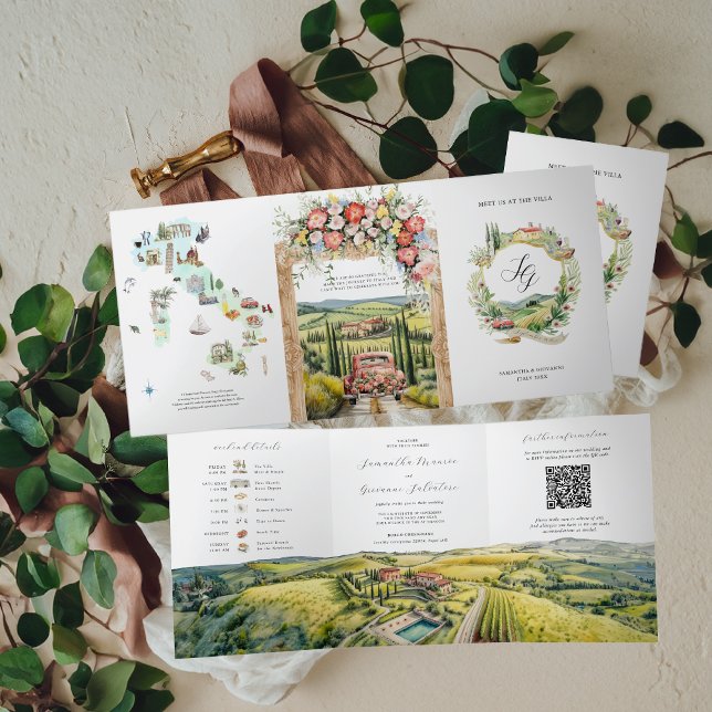 Invitación Tríptica Toscana Italia | Boda Ilustrada  (Subido por el creador)
