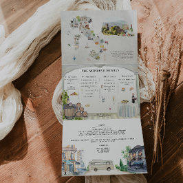 Invitación Tríptica Toscana Italia | Boda Ilustrada