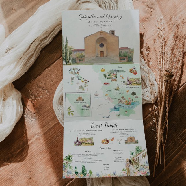 Invitación Tríptica Toscana Italia | Boda Ilustrada (Subido por el creador)