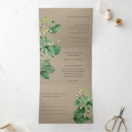 INVITACIÓN TRÍPTICA TRENDY KRAFT BERRY LEAFY FOLIAGE GREENERY BODA