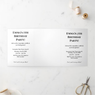 Invitación Tríptica Triple carta de fiesta de cumpleaños personalizada