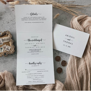 Invitación Tríptica Triple letra caligráfica Doble el Boda de
