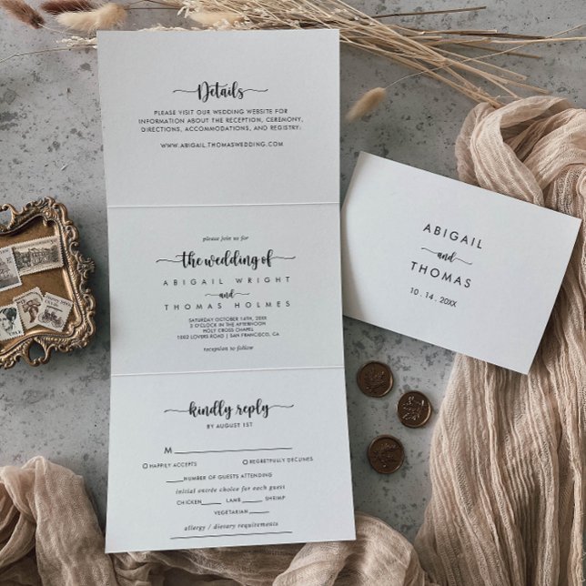 Invitación Tríptica Triple letra caligráfica Doble el Boda de (Subido por el creador)