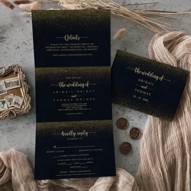 Invitación Tríptica Triple letra de Purpurina dorada doblada al Boda d (Subido por el creador)