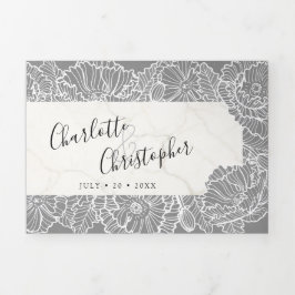 Invitación Tríptica triplicidad de grises florales todo en un boda