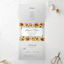 Invitación Tríptica Tulipanes de manantial de acuarela todo en uno