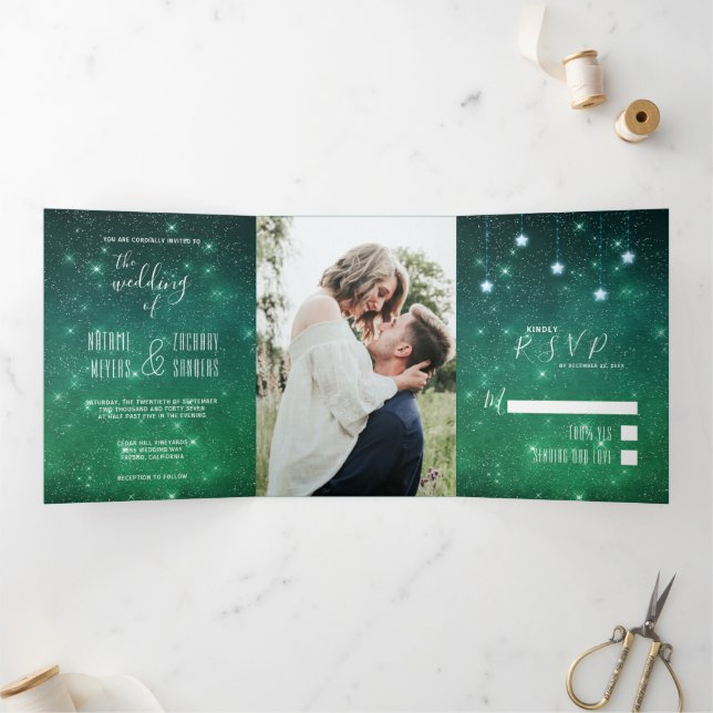 Invitación Tríptica Un amor escrito en estrellas Boda celeste (Interior)