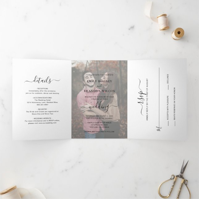 Invitación Tríptica Una simple foto moderna y elegante boda (Interior)