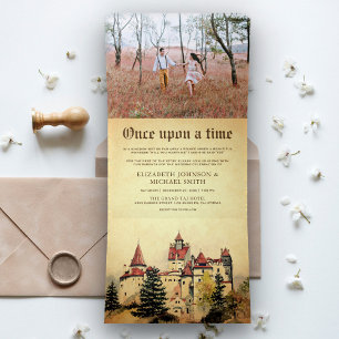 Invitación Tríptica Una vez por el tiempo Fairytale Castle Boda Foto