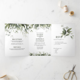 Invitación Tríptica Vegetación acuática deja Boda de follaje