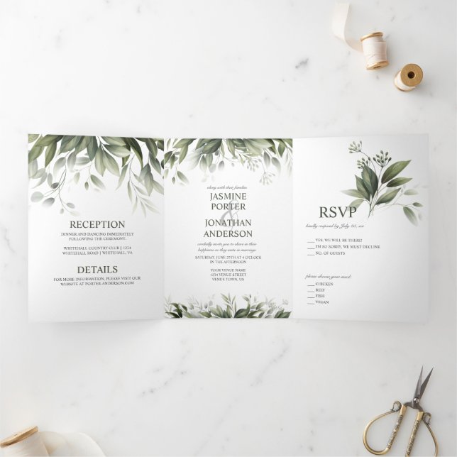 Invitación Tríptica Vegetación acuática deja Boda de follaje (Interior)