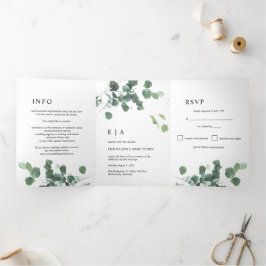 Invitación Tríptica Vegetación acuática Eucalyptus deja Boda
