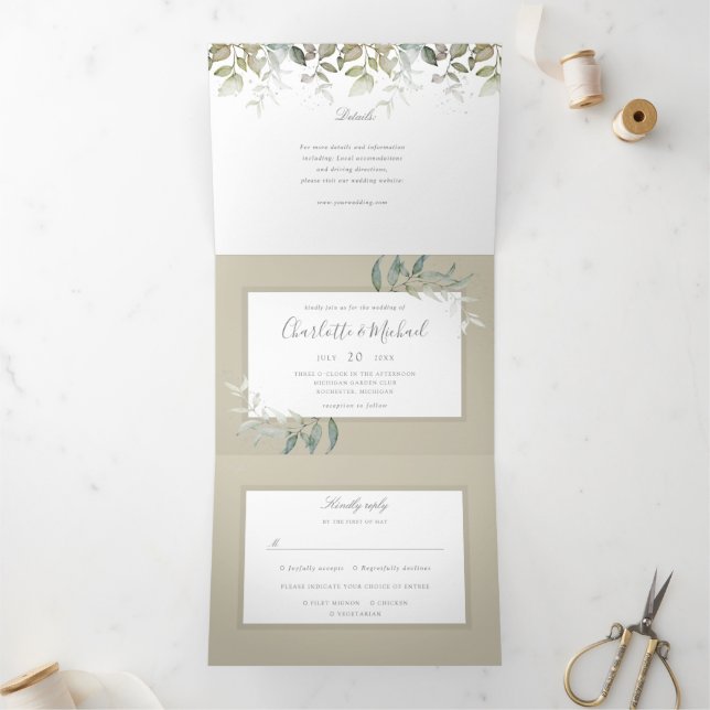 Invitación Tríptica vegetación botánica acuarela (Interior)