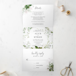Invitación Tríptica Vegetación Botánica Elegante Boda Triple-Fold Invi