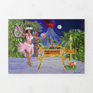 INVITACIÓN TRÍPTICA VEN A NUESTRO LUAU BAILANDO HULA