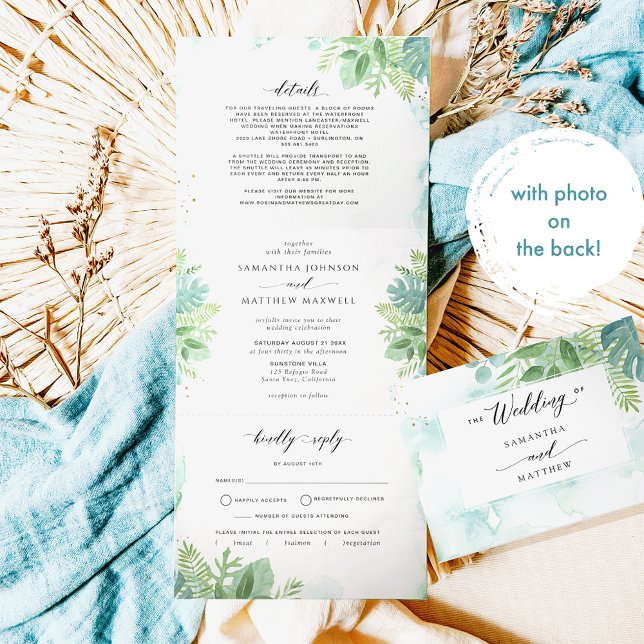 Invitación Tríptica Verde azul con RSVP, Boda de fotos (Subido por el creador)
