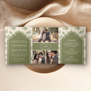 Invitación Tríptica Verde oliva deja todo en un Boda indio