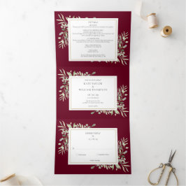 Invitación Tríptica Verdor botánico Burgundy Photo Boda