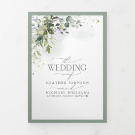 Invitación Tríptica Verdor botánico Floral acuarela Comida Boda