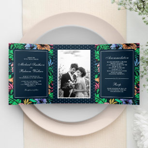 Invitación Tríptica Vibrante Boda de fotografía del jardín floral trop