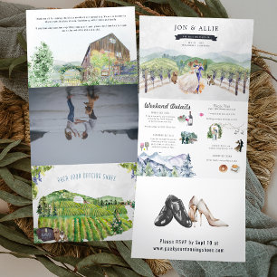 Invitación Tríptica Viñedo de montaña rusa   BODA
