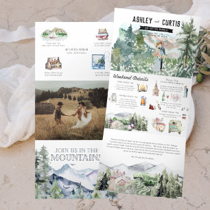 Invitación Tríptica Viñedo de Montaña Rústica Boda