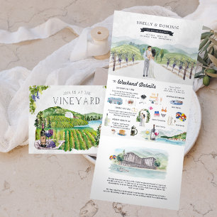 Invitación Tríptica Viñedo de Montaña Rústica Boda