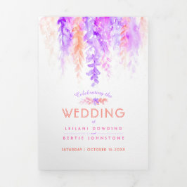 Invitación Tríptica Vines naranja color de agua rosa boda todo en uno