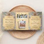 Invitación Tríptica Vintage Atlas World Map Travel Adventure Boda<br><div class="desc">Sorprenda a sus huéspedes con esta invitación a bodas con temática vintage con un hermoso mapa del mundo antiguo y un paisaje rústico. Simplemente agregue los detalles de su evento en esta plantilla fácil de usar y adorne esta tarjeta con sus fotos favoritas para convertirla en una invitación única.</div>
