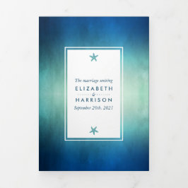 Invitación Tríptica Watercolor Ocean Starfish Beach Wedding Suite